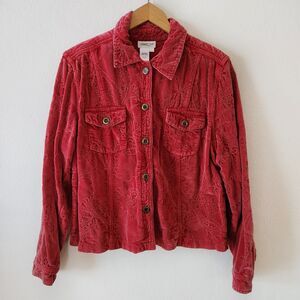 Coldwater Creek Red Velvet Embroidered Jean Jacket Style Women's Sz Large Boho
